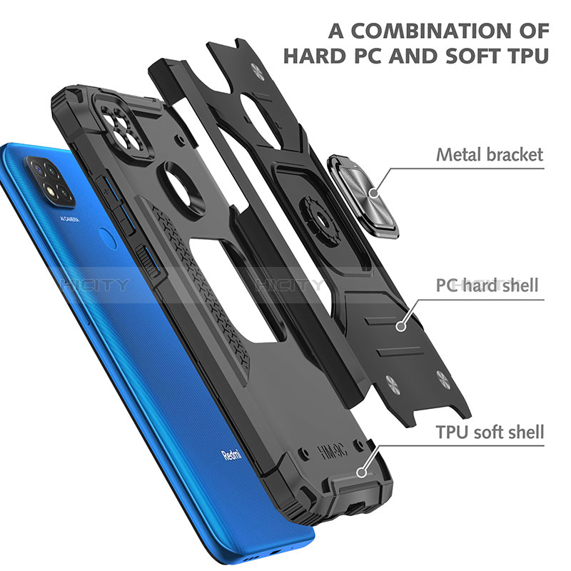 Coque Contour Silicone et Plastique Housse Etui Mat avec Magnetique Support Bague Anneau MQ1 pour Xiaomi Redmi 9C Plus