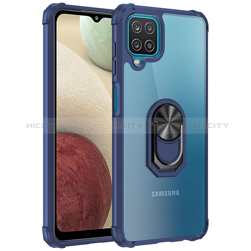 Coque Contour Silicone et Plastique Housse Etui Mat avec Magnetique Support Bague Anneau MQ2 pour Samsung Galaxy A12 5G Bleu Plus
