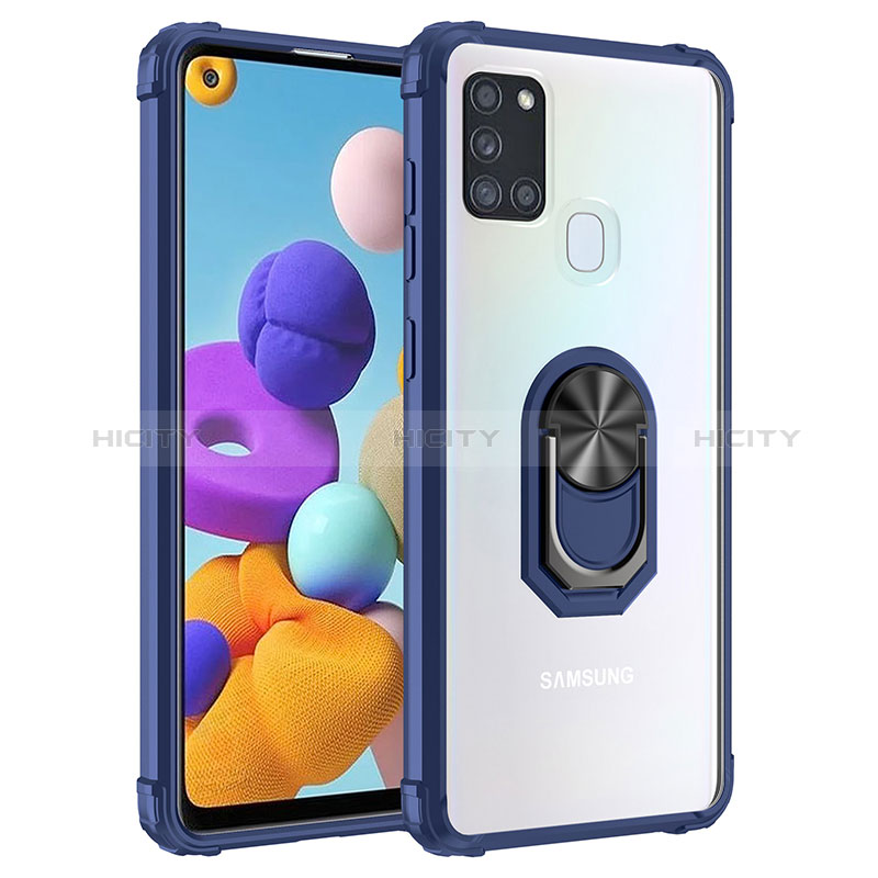 Coque Contour Silicone et Plastique Housse Etui Mat avec Magnetique Support Bague Anneau MQ2 pour Samsung Galaxy A21s Bleu Plus