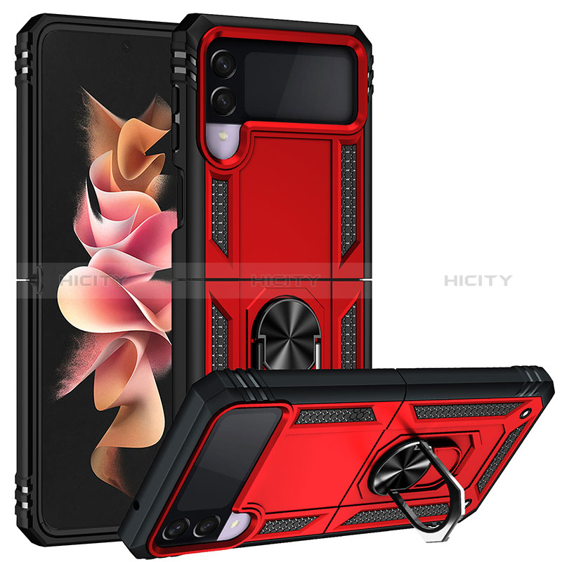 Coque Contour Silicone et Plastique Housse Etui Mat avec Magnetique Support Bague Anneau MQ3 pour Samsung Galaxy Z Flip3 5G Rouge Plus