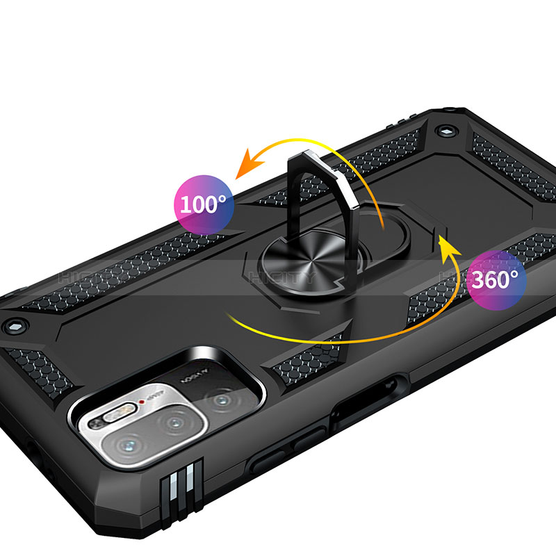 Coque Contour Silicone et Plastique Housse Etui Mat avec Magnetique Support Bague Anneau MQ3 pour Xiaomi Redmi Note 10T 5G Plus