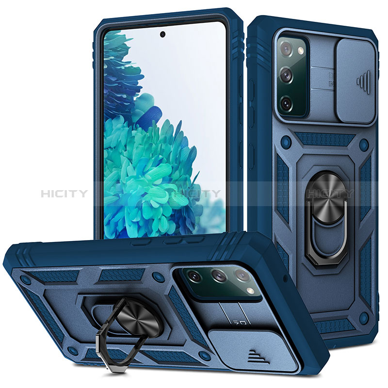 Coque Contour Silicone et Plastique Housse Etui Mat avec Magnetique Support Bague Anneau MQ5 pour Samsung Galaxy S20 FE (2022) 5G Bleu Plus