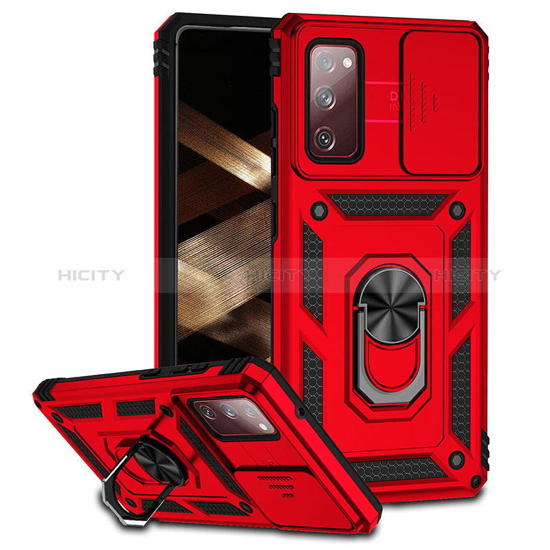 Coque Contour Silicone et Plastique Housse Etui Mat avec Magnetique Support Bague Anneau MQ6 pour Samsung Galaxy S20 FE 4G Rouge Plus