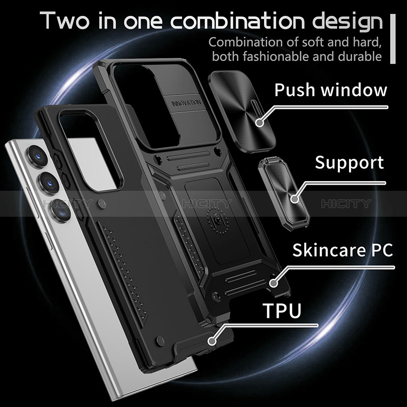 Coque Contour Silicone et Plastique Housse Etui Mat avec Magnetique Support Bague Anneau MQ7 pour Samsung Galaxy S22 Ultra 5G Plus