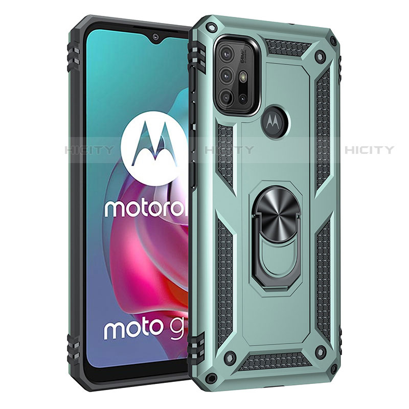 Coque Contour Silicone et Plastique Housse Etui Mat avec Magnetique Support Bague Anneau pour Motorola Moto G20 Vert Plus