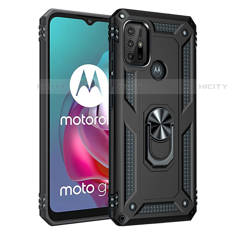 Coque Contour Silicone et Plastique Housse Etui Mat avec Magnetique Support Bague Anneau pour Motorola Moto G30 Plus