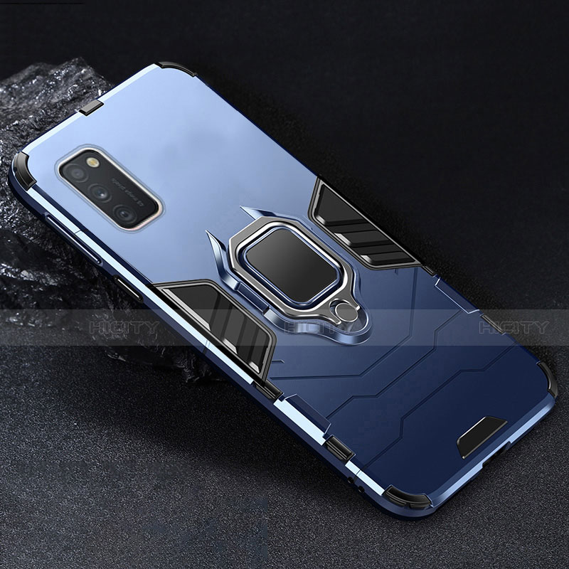 Coque Contour Silicone et Plastique Housse Etui Mat avec Magnetique Support Bague Anneau pour Samsung Galaxy A41 Bleu Plus