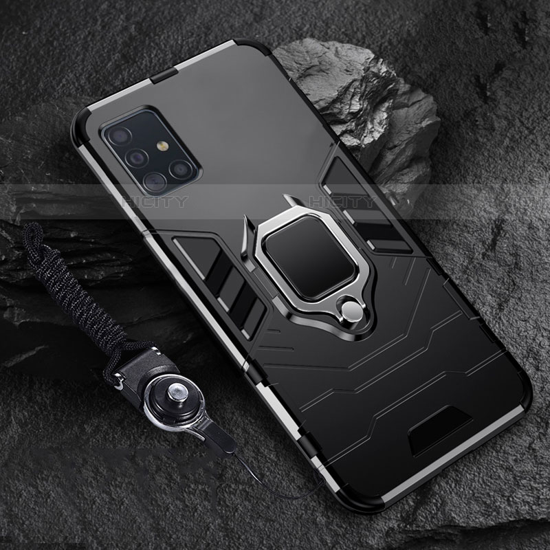Coque Contour Silicone et Plastique Housse Etui Mat avec Magnetique Support Bague Anneau pour Samsung Galaxy A71 5G Noir Plus