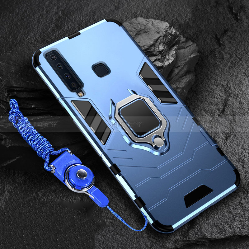 Coque Contour Silicone et Plastique Housse Etui Mat avec Magnetique Support Bague Anneau pour Samsung Galaxy A9s Bleu Plus