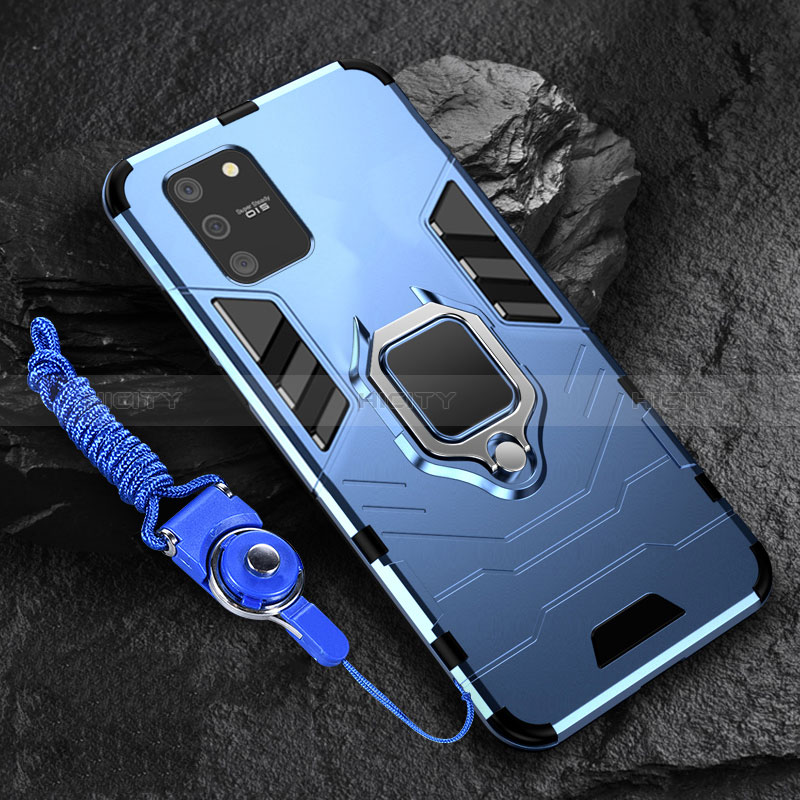 Coque Contour Silicone et Plastique Housse Etui Mat avec Magnetique Support Bague Anneau pour Samsung Galaxy M80S Bleu Plus