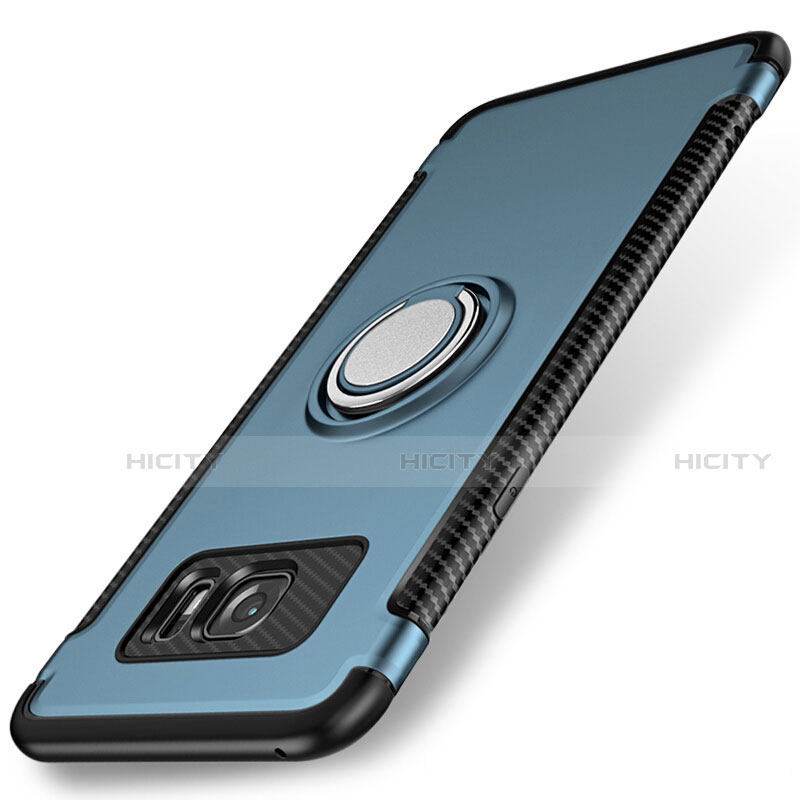 Coque Contour Silicone et Plastique Housse Etui Mat avec Magnetique Support Bague Anneau pour Samsung Galaxy S7 Edge G935F Bleu Ciel Plus