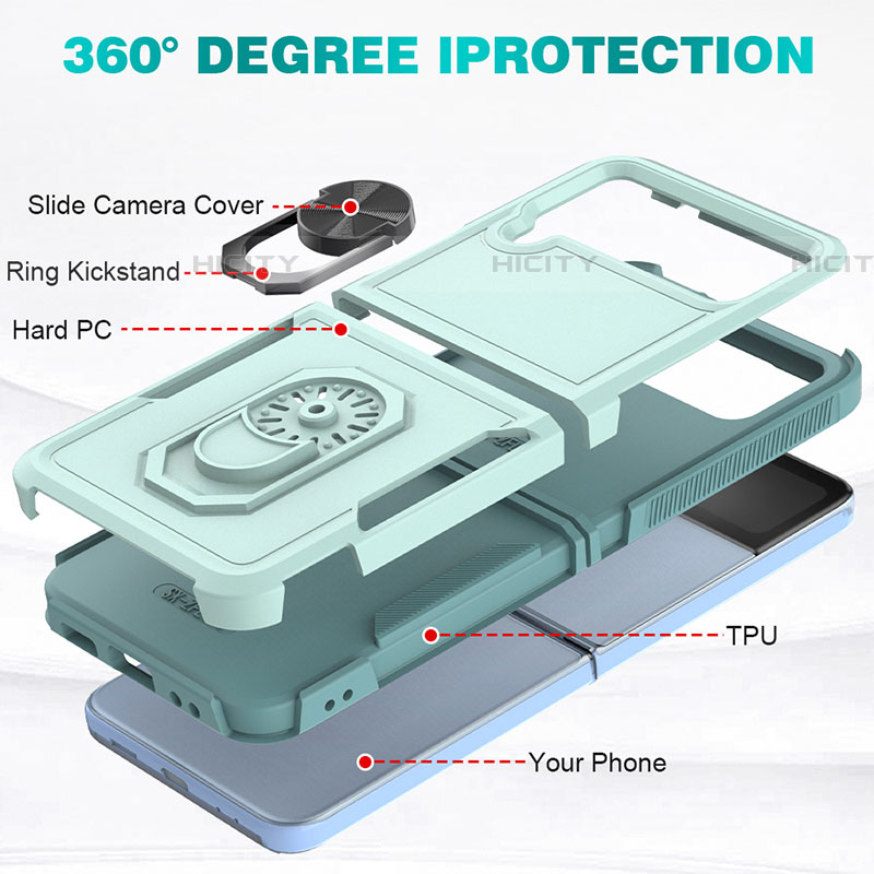 Coque Contour Silicone et Plastique Housse Etui Mat avec Magnetique Support Bague Anneau pour Samsung Galaxy Z Flip4 5G Plus