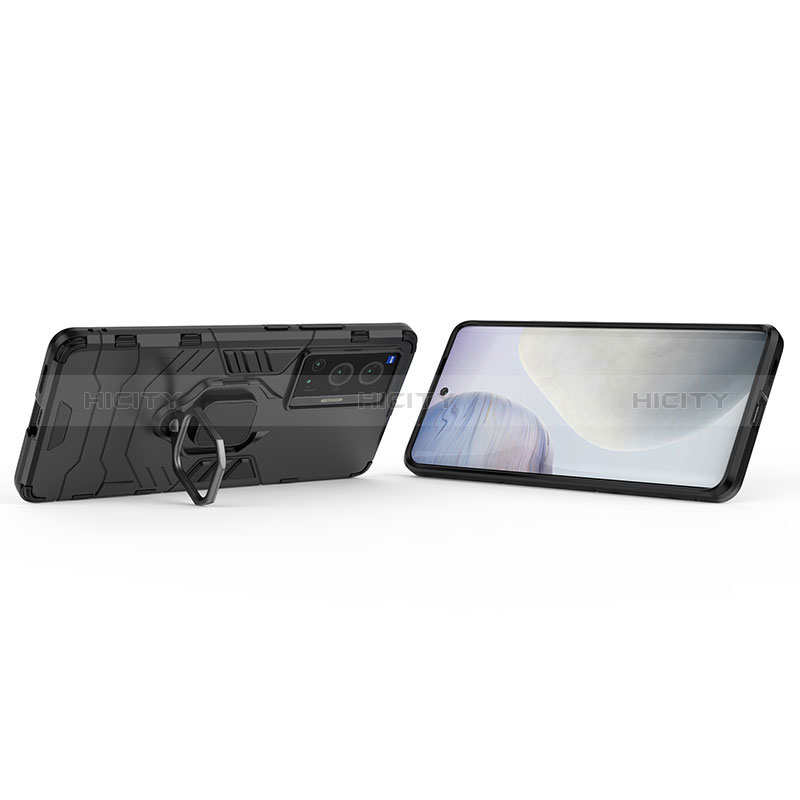 Coque Contour Silicone et Plastique Housse Etui Mat avec Magnetique Support Bague Anneau pour Vivo X70 Pro 5G Plus
