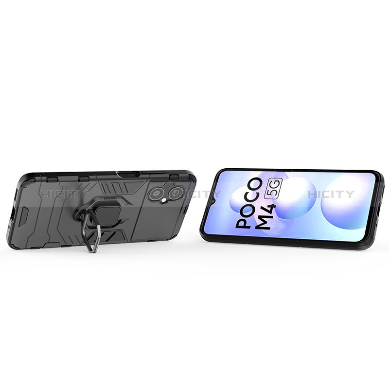 Coque Contour Silicone et Plastique Housse Etui Mat avec Magnetique Support Bague Anneau pour Xiaomi Poco M4 5G Plus