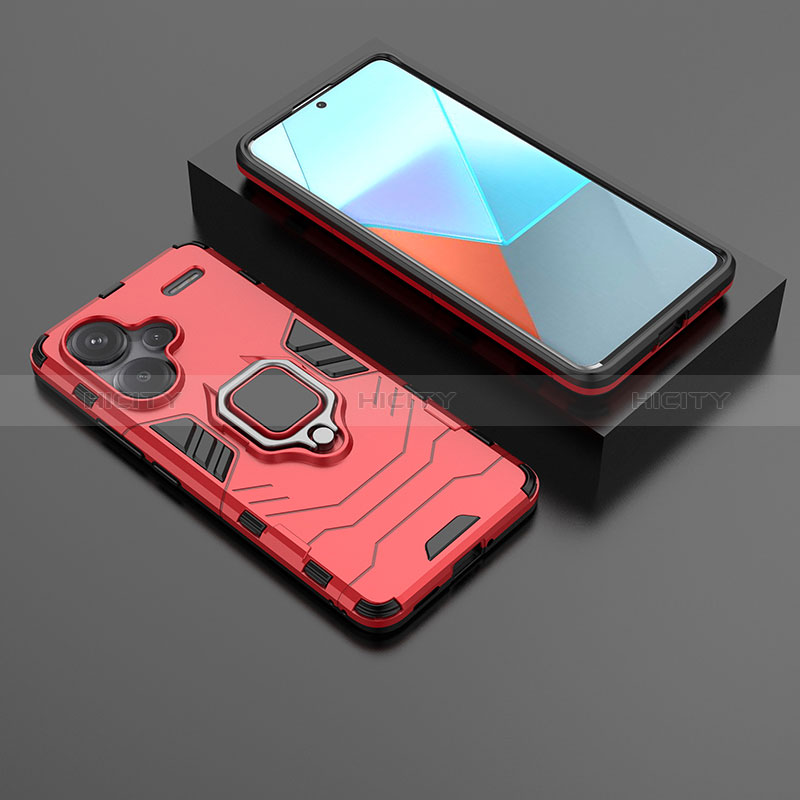 Coque Contour Silicone et Plastique Housse Etui Mat avec Magnetique Support Bague Anneau pour Xiaomi Redmi Note 13 Pro+ Plus 5G Rouge Plus