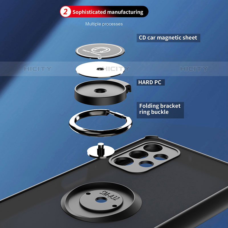 Coque Contour Silicone et Plastique Housse Etui Mat avec Magnetique Support Bague Anneau QW2 pour Samsung Galaxy M32 5G Plus