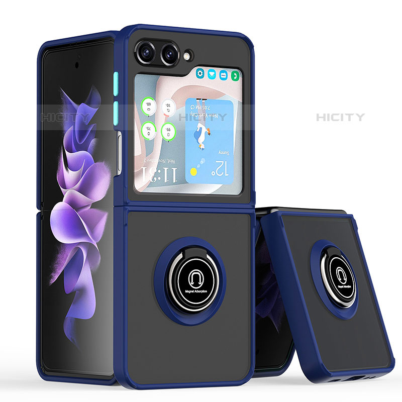 Coque Contour Silicone et Plastique Housse Etui Mat avec Magnetique Support Bague Anneau QW2 pour Samsung Galaxy Z Flip5 5G Bleu Plus