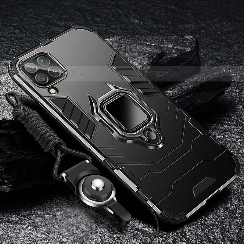 Coque Contour Silicone et Plastique Housse Etui Mat avec Magnetique Support Bague Anneau R01 pour Samsung Galaxy F22 4G Noir Plus