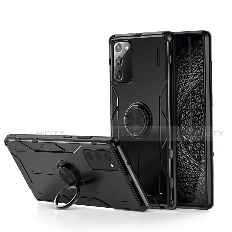 Coque Contour Silicone et Plastique Housse Etui Mat avec Magnetique Support Bague Anneau R01 pour Samsung Galaxy Note 20 5G Noir Plus