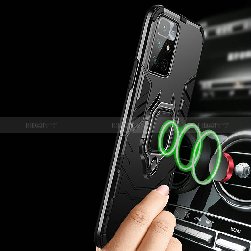 Coque Contour Silicone et Plastique Housse Etui Mat avec Magnetique Support Bague Anneau R01 pour Xiaomi Redmi 10 4G Plus