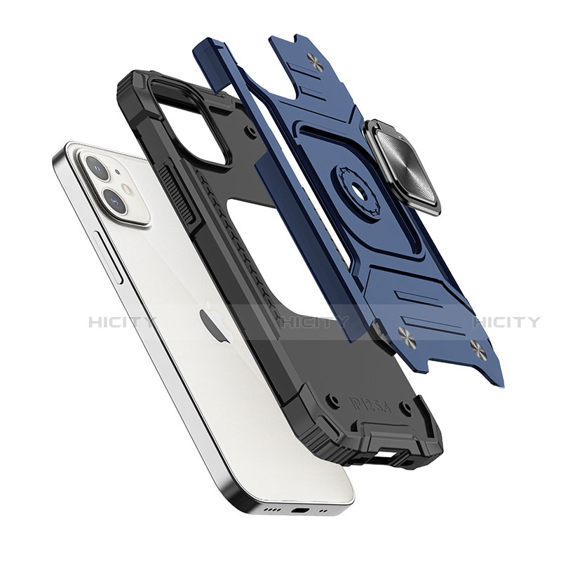 Coque Contour Silicone et Plastique Housse Etui Mat avec Magnetique Support Bague Anneau R02 pour Apple iPhone 12 Mini Plus