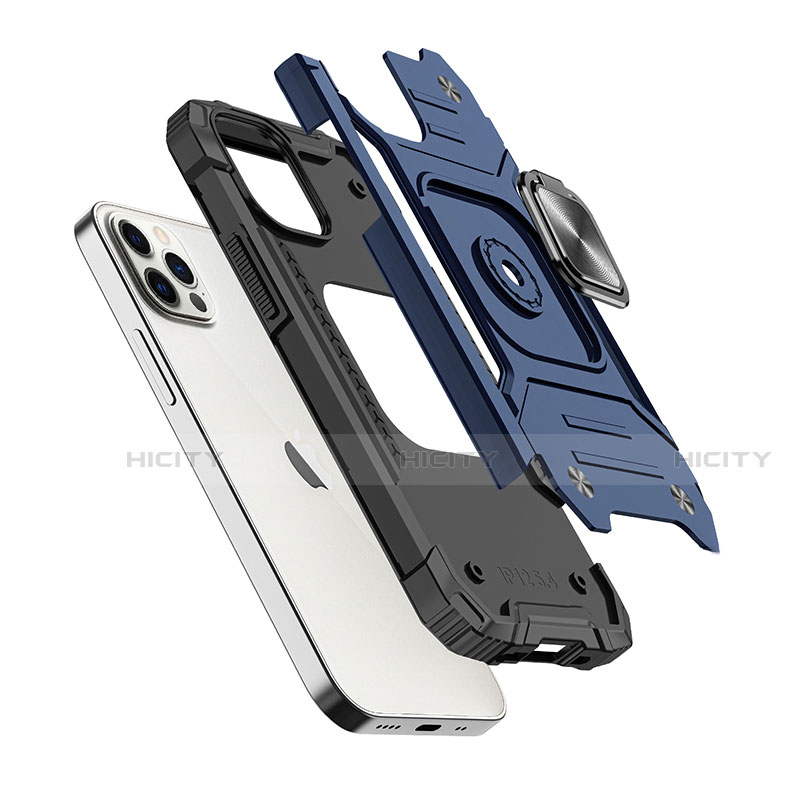 Coque Contour Silicone et Plastique Housse Etui Mat avec Magnetique Support Bague Anneau R02 pour Apple iPhone 12 Pro Max Plus