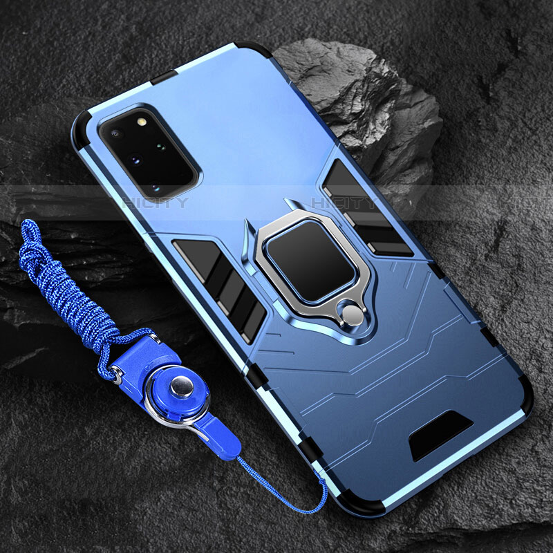 Coque Contour Silicone et Plastique Housse Etui Mat avec Magnetique Support Bague Anneau R02 pour Samsung Galaxy S20 Plus Bleu Plus