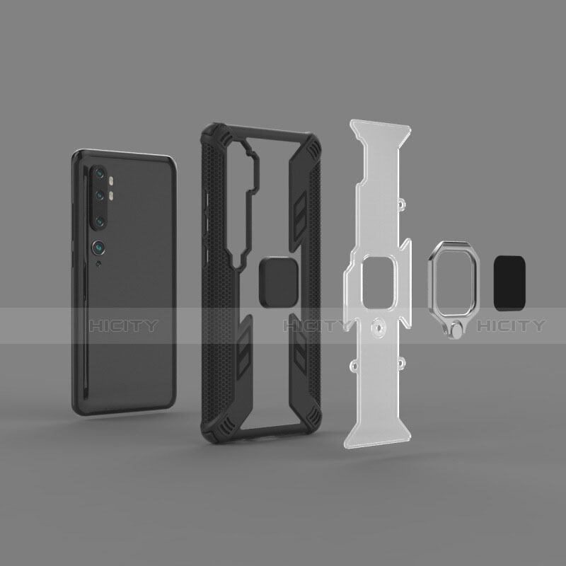 Coque Contour Silicone et Plastique Housse Etui Mat avec Magnetique Support Bague Anneau R02 pour Xiaomi Mi Note 10 Plus
