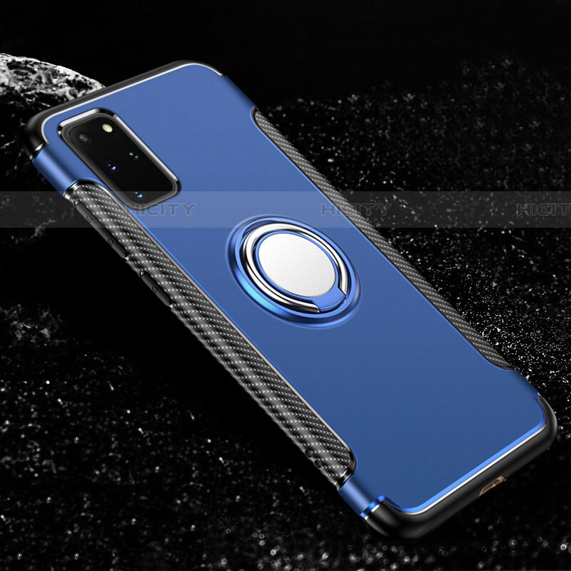 Coque Contour Silicone et Plastique Housse Etui Mat avec Magnetique Support Bague Anneau R03 pour Samsung Galaxy S20 Plus 5G Bleu Plus