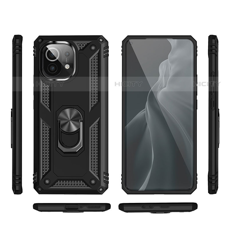 Coque Contour Silicone et Plastique Housse Etui Mat avec Magnetique Support Bague Anneau R03 pour Xiaomi Mi 11 5G Noir Plus