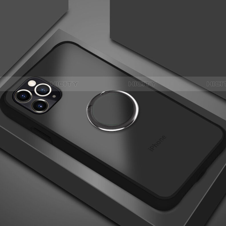 Coque Contour Silicone et Plastique Housse Etui Mat avec Magnetique Support Bague Anneau R05 pour Apple iPhone 11 Pro Max Noir Plus
