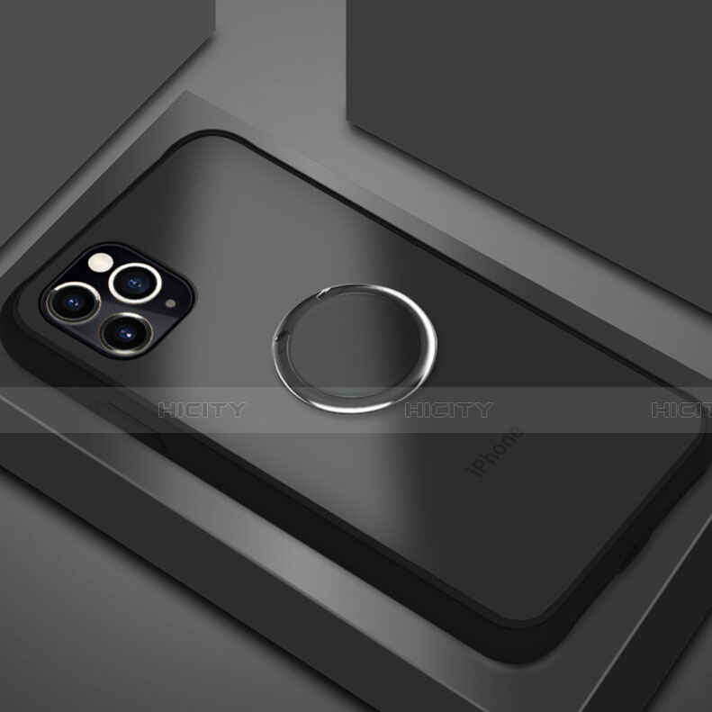 Coque Contour Silicone et Plastique Housse Etui Mat avec Magnetique Support Bague Anneau R05 pour Apple iPhone 11 Pro Noir Plus