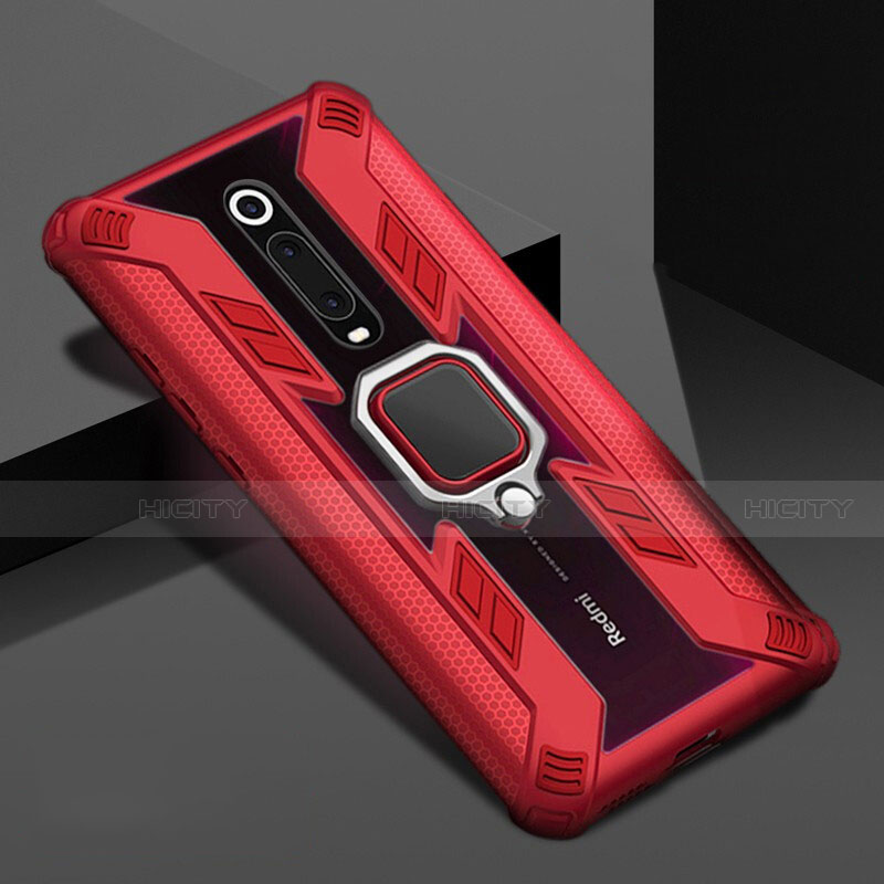 Coque Contour Silicone et Plastique Housse Etui Mat avec Magnetique Support Bague Anneau R05 pour Xiaomi Mi 9T Pro Rouge Plus