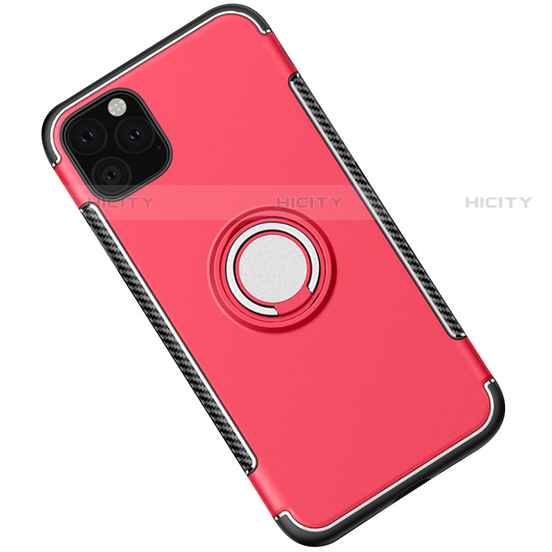 Coque Contour Silicone et Plastique Housse Etui Mat avec Magnetique Support Bague Anneau S01 pour Apple iPhone 11 Pro Rouge Plus