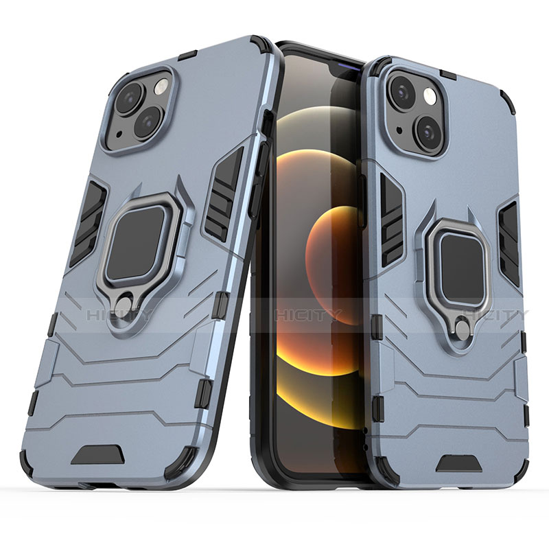 Coque Contour Silicone et Plastique Housse Etui Mat avec Magnetique Support Bague Anneau S01 pour Apple iPhone 14 Plus