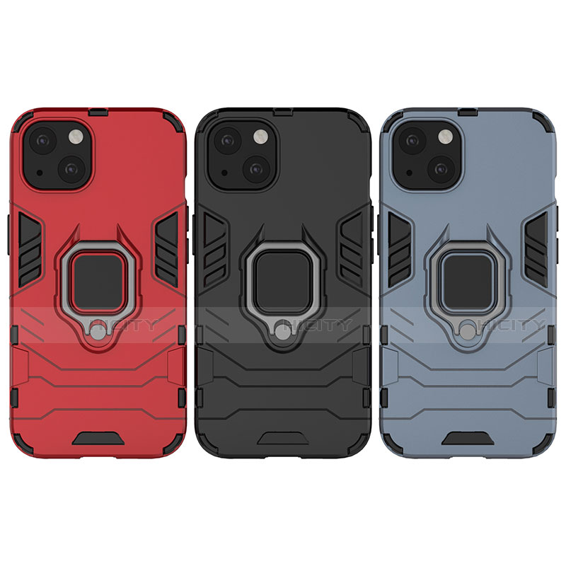Coque Contour Silicone et Plastique Housse Etui Mat avec Magnetique Support Bague Anneau S01 pour Apple iPhone 14 Plus