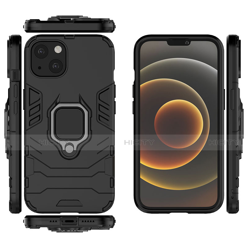 Coque Contour Silicone et Plastique Housse Etui Mat avec Magnetique Support Bague Anneau S01 pour Apple iPhone 14 Plus