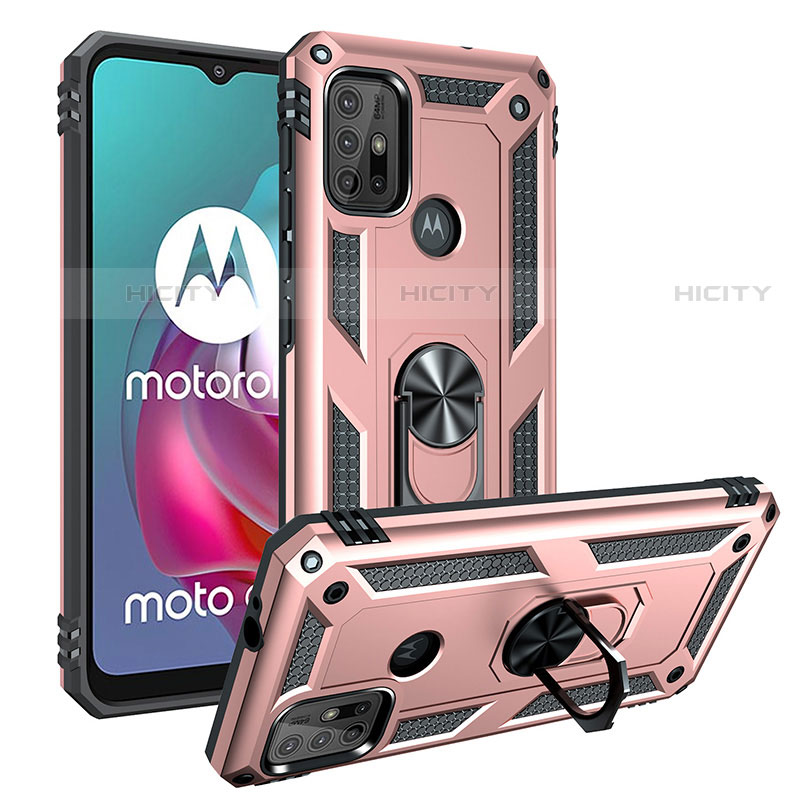 Coque Contour Silicone et Plastique Housse Etui Mat avec Magnetique Support Bague Anneau S01 pour Motorola Moto G10 Plus