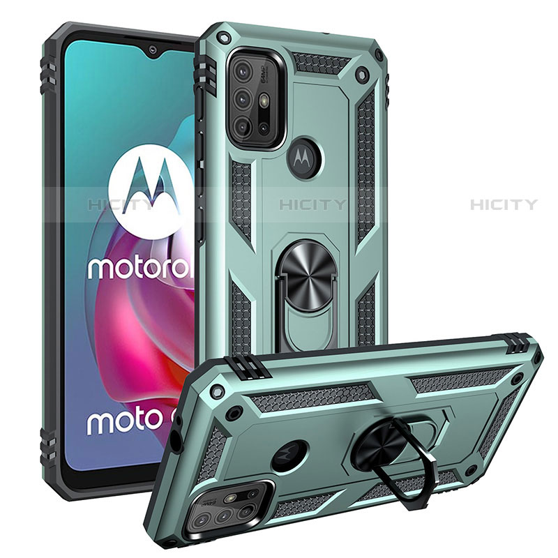 Coque Contour Silicone et Plastique Housse Etui Mat avec Magnetique Support Bague Anneau S01 pour Motorola Moto G30 Plus