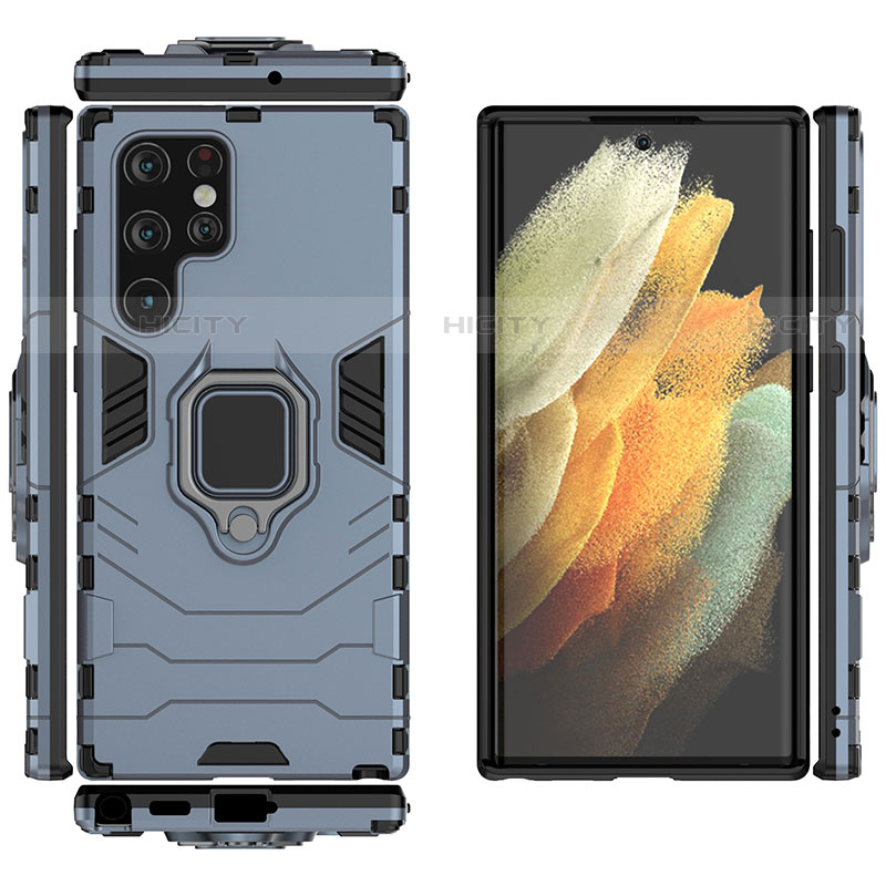 Coque Contour Silicone et Plastique Housse Etui Mat avec Magnetique Support Bague Anneau S01 pour Samsung Galaxy S21 Ultra 5G Plus