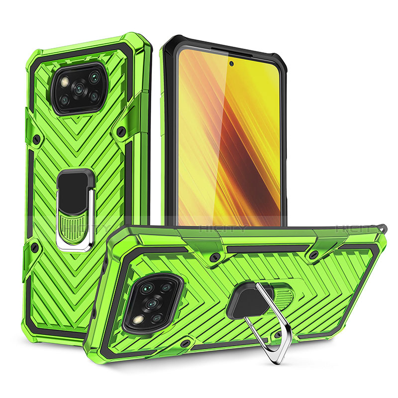 Coque Contour Silicone et Plastique Housse Etui Mat avec Magnetique Support Bague Anneau S01 pour Xiaomi Poco X3 Pro Pastel Vert Plus