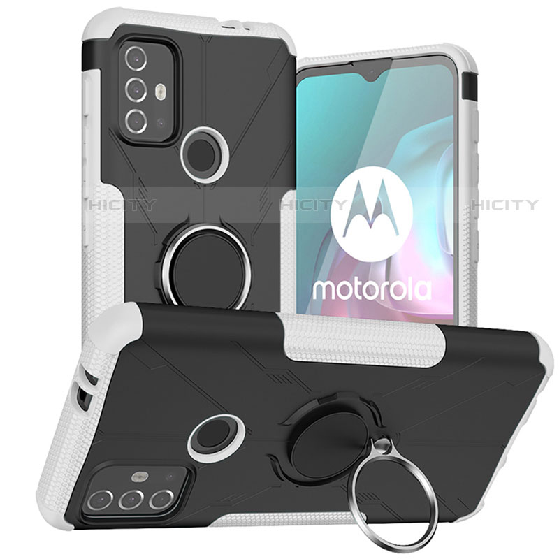 Coque Contour Silicone et Plastique Housse Etui Mat avec Magnetique Support Bague Anneau S02 pour Motorola Moto G10 Plus