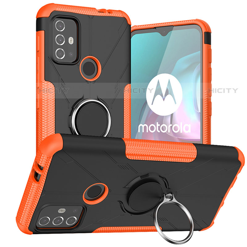 Coque Contour Silicone et Plastique Housse Etui Mat avec Magnetique Support Bague Anneau S02 pour Motorola Moto G10 Plus