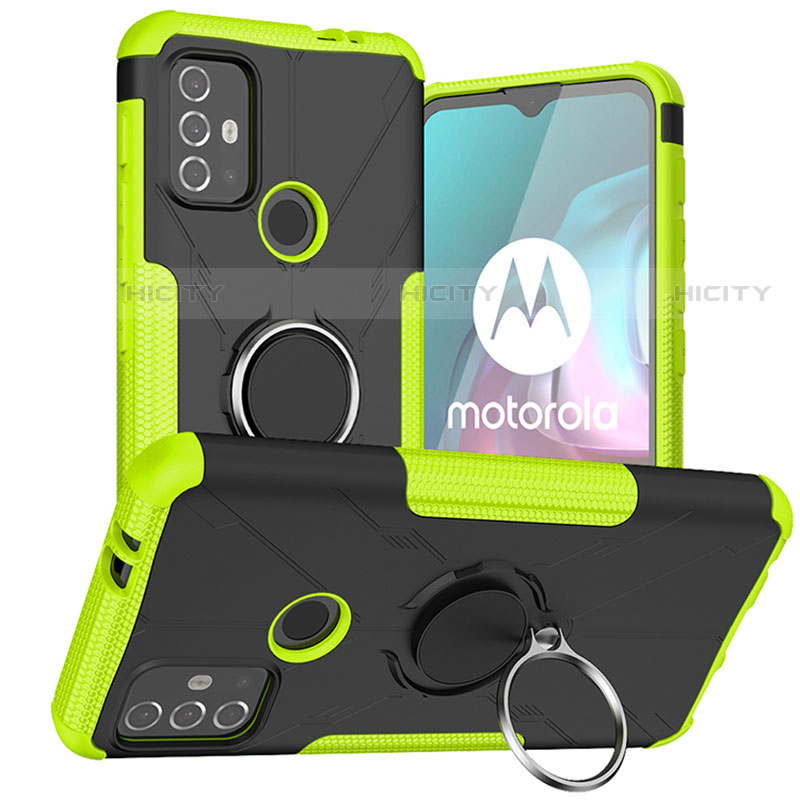 Coque Contour Silicone et Plastique Housse Etui Mat avec Magnetique Support Bague Anneau S02 pour Motorola Moto G10 Power Plus