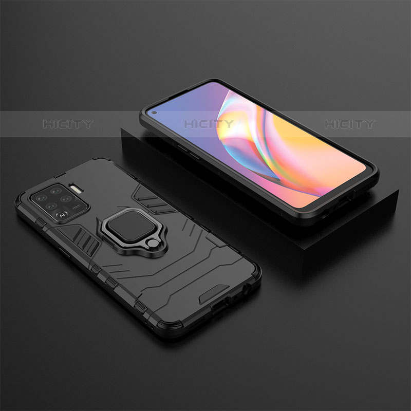 Coque Contour Silicone et Plastique Housse Etui Mat avec Magnetique Support Bague Anneau S02 pour Oppo Reno5 Lite Noir Plus