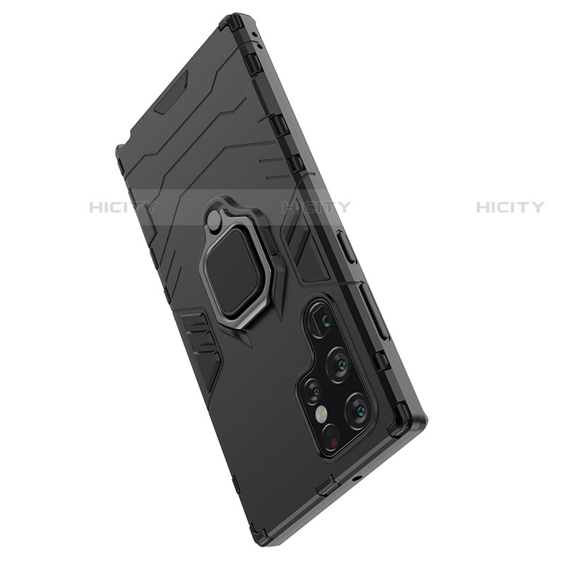 Coque Contour Silicone et Plastique Housse Etui Mat avec Magnetique Support Bague Anneau S02 pour Samsung Galaxy S22 Ultra 5G Plus