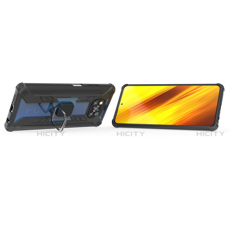 Coque Contour Silicone et Plastique Housse Etui Mat avec Magnetique Support Bague Anneau S02 pour Xiaomi Poco X3 NFC Plus