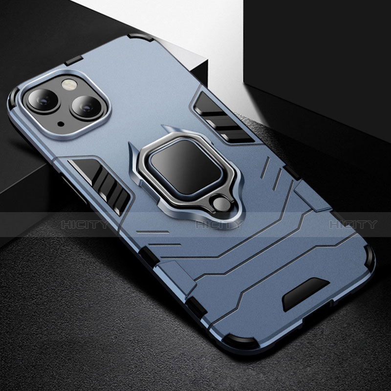 Coque Contour Silicone et Plastique Housse Etui Mat avec Magnetique Support Bague Anneau S03 pour Apple iPhone 14 Plus Plus