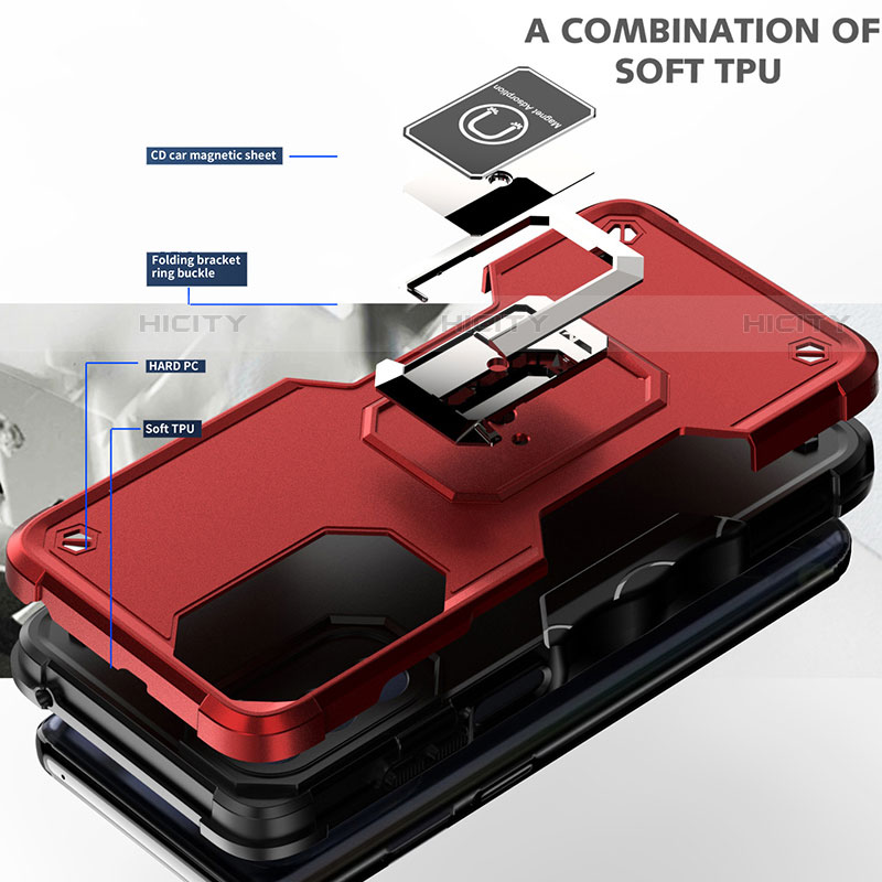 Coque Contour Silicone et Plastique Housse Etui Mat avec Magnetique Support Bague Anneau S03 pour Motorola Moto G71s 5G Plus