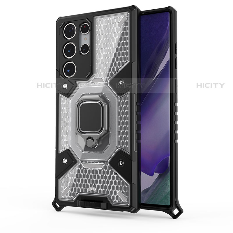 Coque Contour Silicone et Plastique Housse Etui Mat avec Magnetique Support Bague Anneau S03 pour Samsung Galaxy S22 Ultra 5G Plus